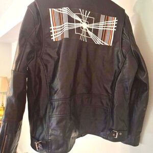 Black Leather Jacket with Graphic Design